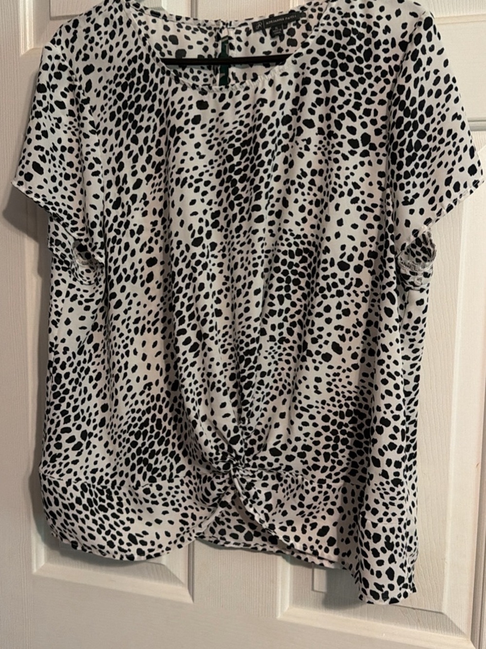Adrianna Papell Black and White Twist-Front Dot Blouse